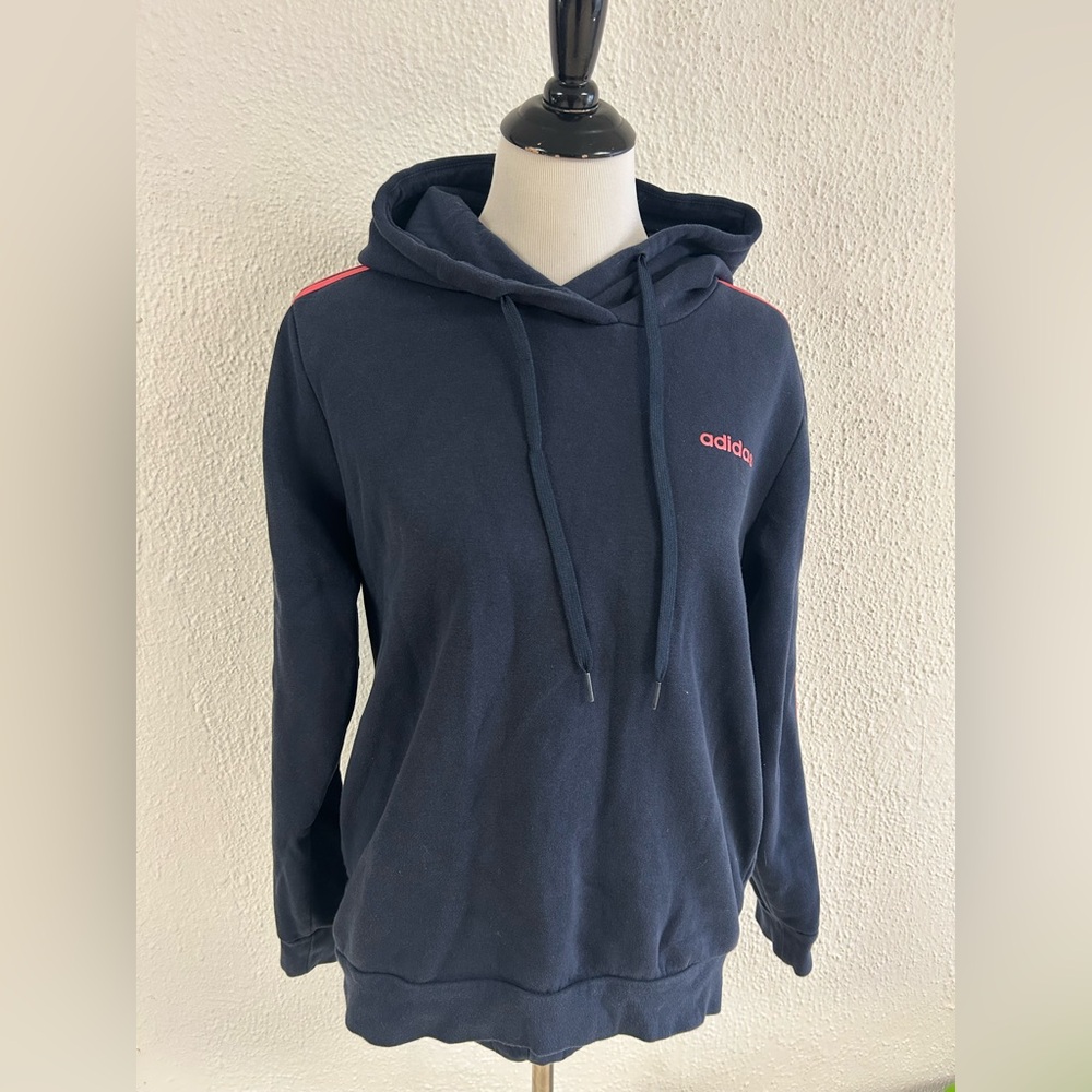Adidas Essential 3 stripe Navy and Pink Hoodie Sz Large